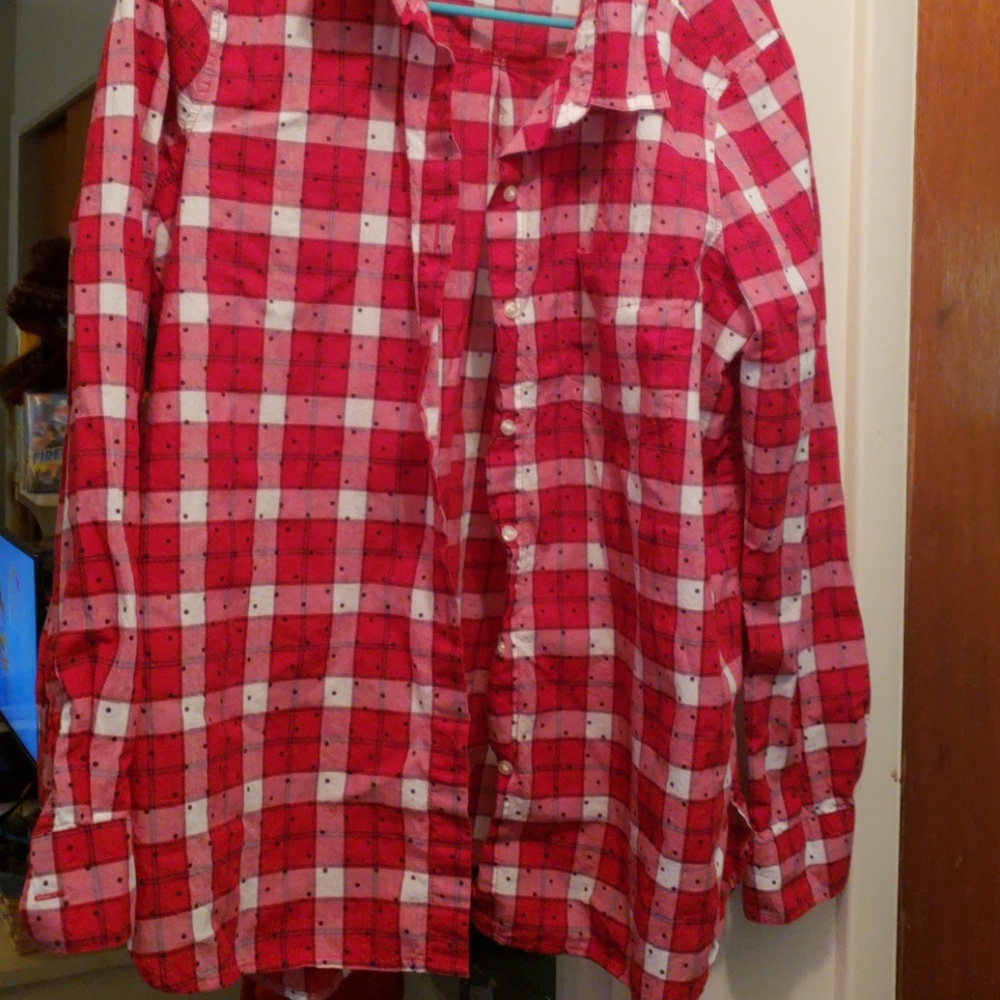 Button up checkered shirt.